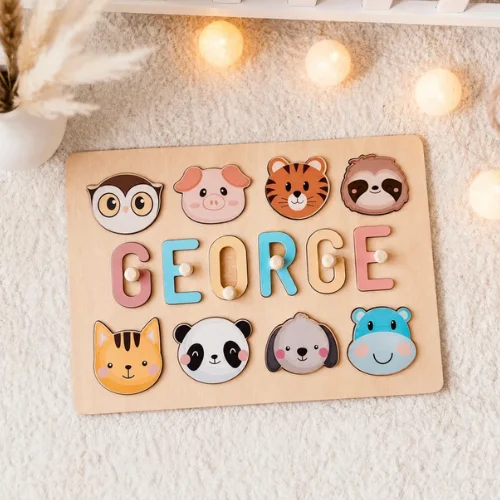 Personalized Numbers And Shapes Wooden Name Puzzle